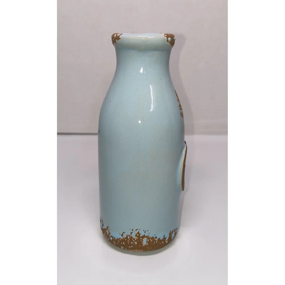 Connected Ceramic Bud Vase Set Aqua Blue & Brown Distressed Finish Shabby‎ Chic